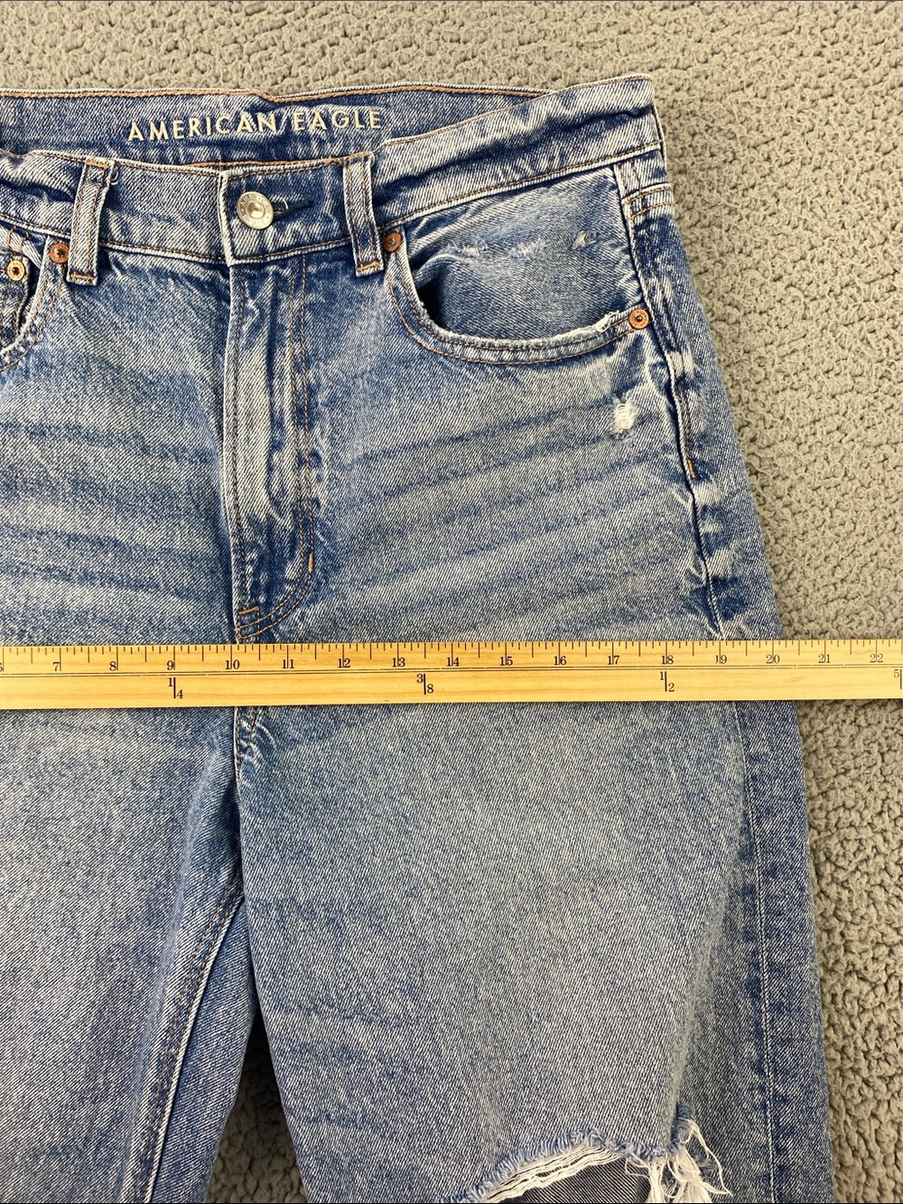 American Eagle Highest Rise Baggy Straight Destroyed Jeans Size: 8 Regular - Picture 15 of 16
